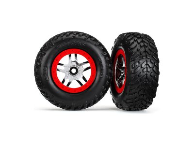 Traxxas kolo 2.2/3.0", disk SCT Split-Spoke stříbrný-červený, pneu SCT (2)