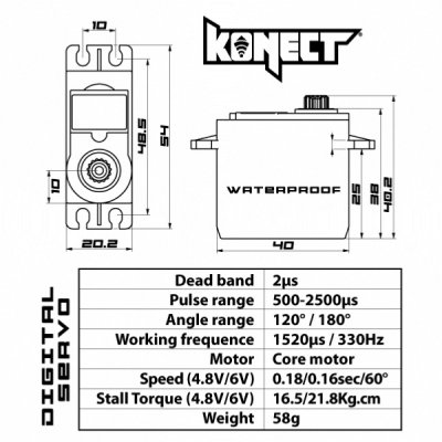 KONECT 21 kg WATERPROOF Digital servo (21kg-0,16s/60°)