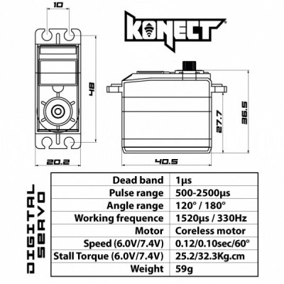 KONECT 32 kg CORELESS HiVOLT Digital servo (32kg-0,10s/60°)