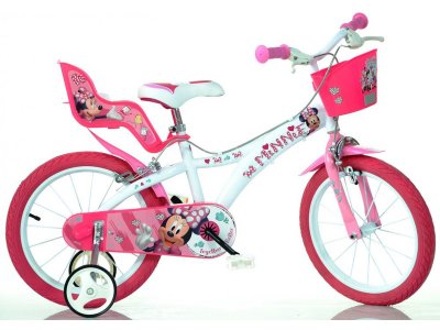 DINO Bikes - Dětské kolo 14" Minnie se sedačkou pro panenku a košíkem