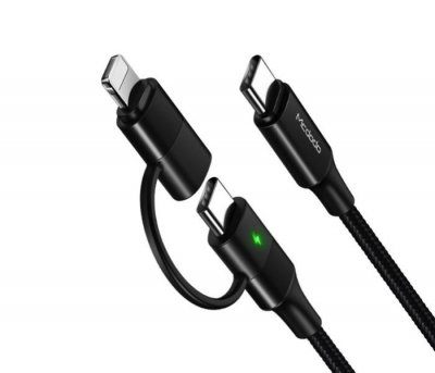 60W PD 2in1 Nylon Cable Type-C to Type-C + Lightning