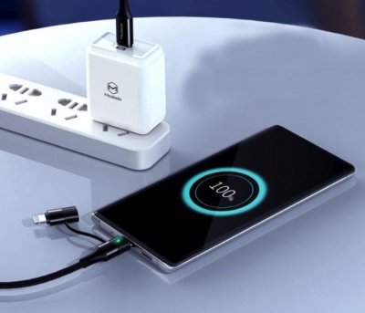 60W PD 2in1 Nylon Cable Type-C to Type-C + Lightning