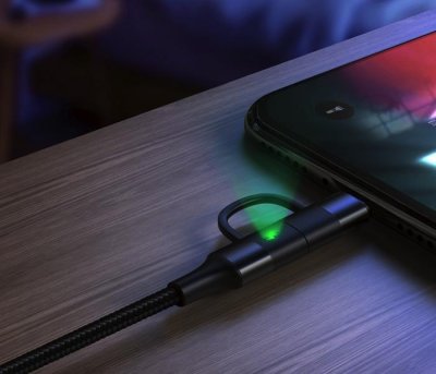 60W PD 2in1 Nylon Cable Type-C to Type-C + Lightning