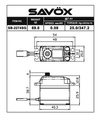 SB-2274SG Black Edition BRUSHLESS HiVOLT Digitální servo (25kg-0,08s/60°)