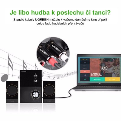 UGREEN stereo audio kabel RCA a 3.5mm jack 2m, černý