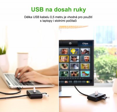 UGREEN USB 3.0 hub 0.5m, černý