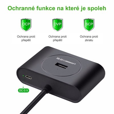 UGREEN USB 3.0 hub 0.5m, černý