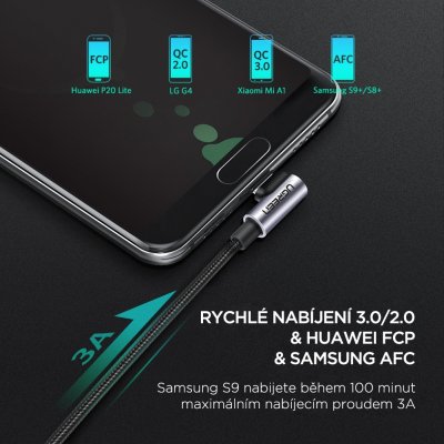 UGREEN USB-C kabel 90° 1m, černý