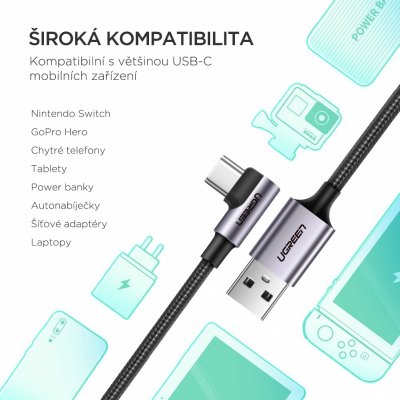 UGREEN USB-C kabel 90° 1m, černý