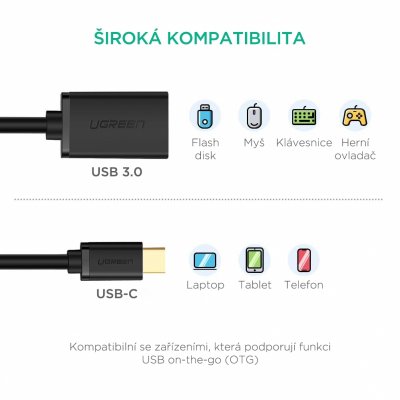 UGREEN USB-C OTG adaptér 10cm, černý