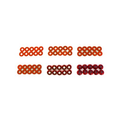 4mm sada podložek červené(6mm/8mm/10mm/12mm/14mm) plus M4 Matky v plastovém boxu