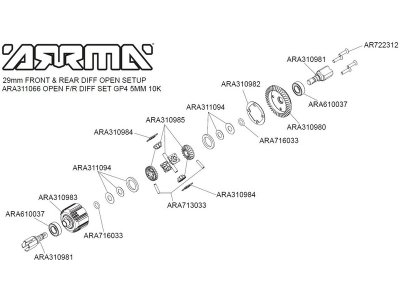 Arrma diferenciál otevřený kompletní p/z GP4 5mm 10K