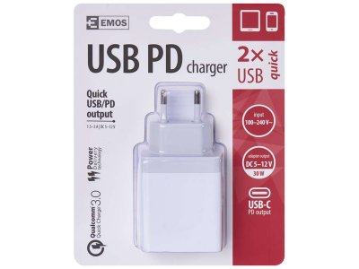 Síťový univerzální USB adaptér (zdroj) QC3.0 + PD 30W