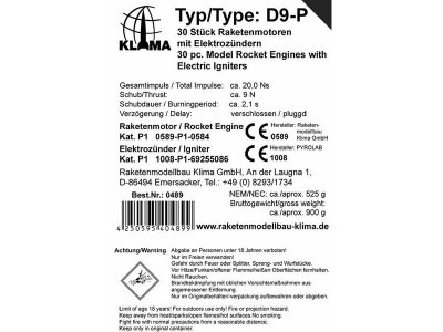 Klima raketový motor D9-P EL (30ks)