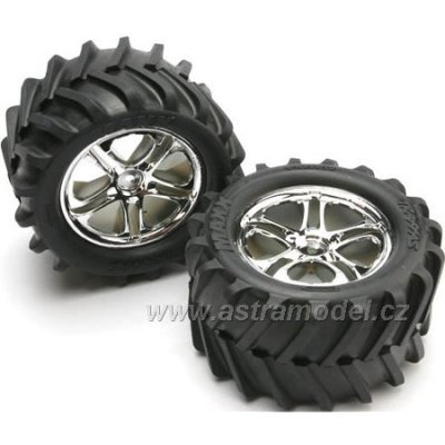 Traxxas kolo 3.8", disk Split Spoke H14 stříbrný, pneu Maxx Chevron (pár)